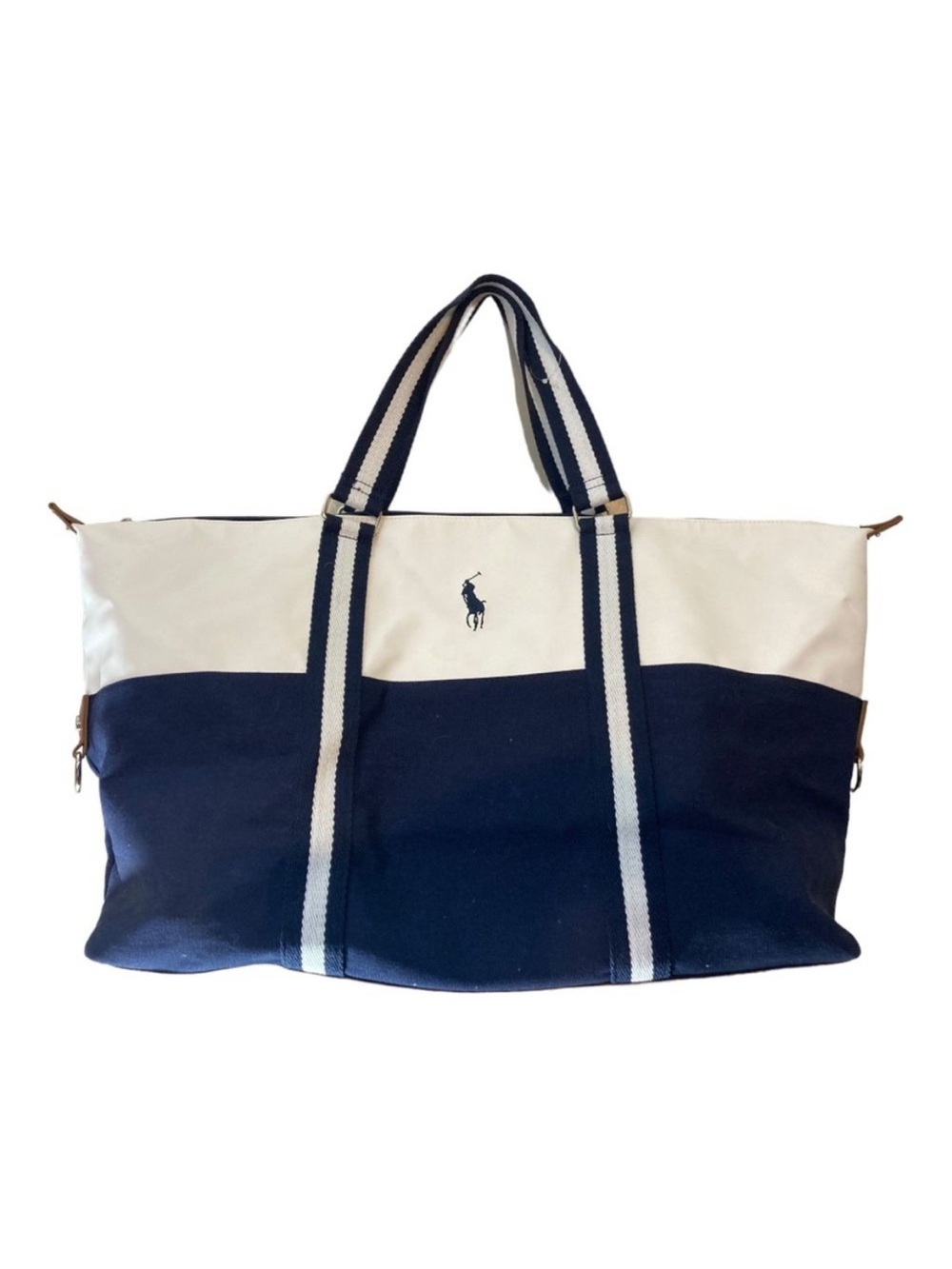 Polo Ralph Lauren Duffle Tote Bag Sports Gym Travel carry on canvas navy white